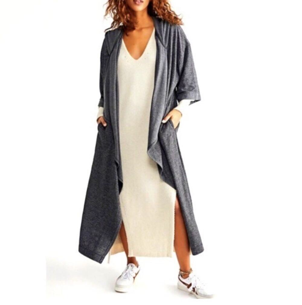 Free People Grey Slouchy Long Sweater Cardigan Duster Knit